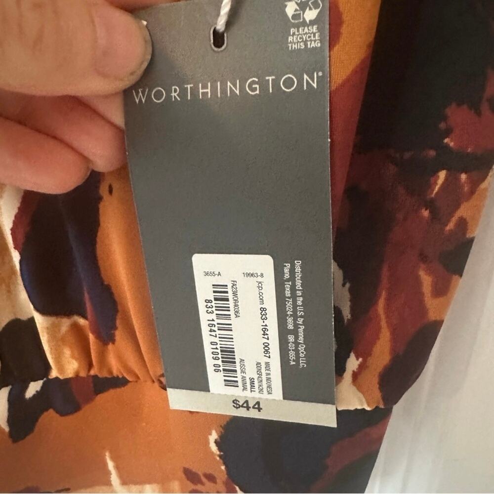 Worthington Satin Mock Neck Blouse Abstract Print Size Small NWT Fall Top - Picture 5 of 10